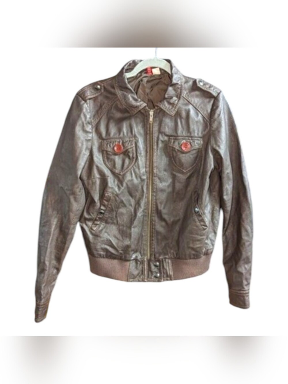 Old Money Moto‎ Genuine Leather Jacket Brown H&M Divided Size 12